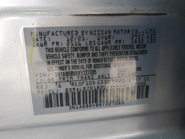 3N1AB8BV8NY227085 - 2022 NISSAN SENTRA S SILVER photo 12