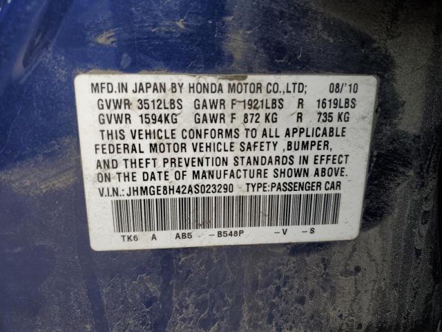 JHMGE8H42AS023290 - 2010 HONDA FIT SPORT BLUE photo 13