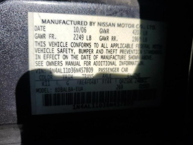 1N4AL11D36N457809 - 2006 NISSAN ALTIMA S GRAY photo 12