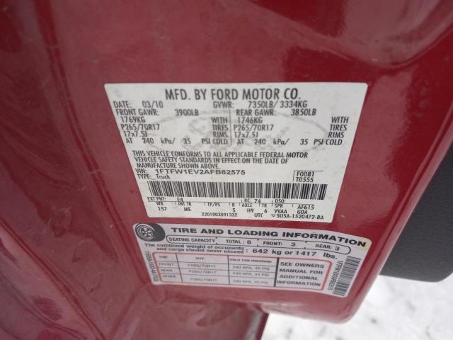 1FTFW1EV2AFB82575 - 2010 FORD F150 SUPERCREW RED photo 12