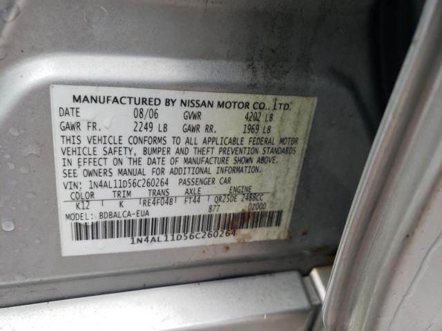 1N4AL11D56C260264 - 2006 NISSAN ALTIMA S SILVER photo 12