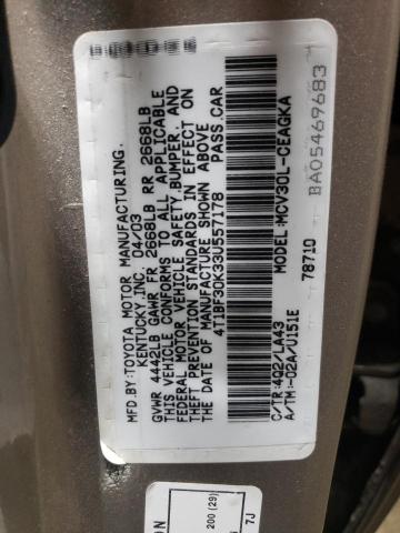 4T1BF30K33U557178 - 2003 TOYOTA CAMRY LE SILVER photo 12