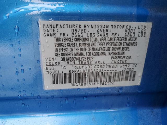 3N1AB8CV4LY281978 - 2020 NISSAN SENTRA SV BLUE photo 12