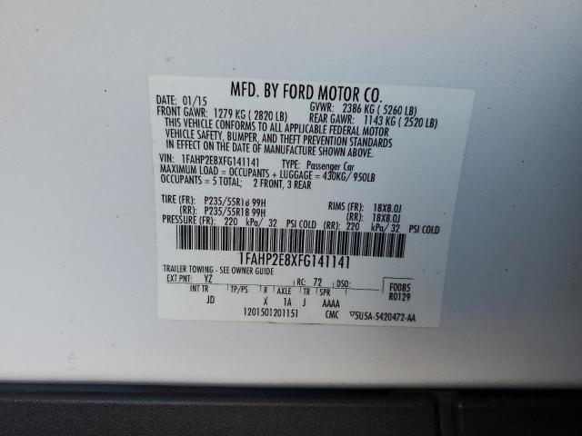 1FAHP2E8XFG141141 - 2015 FORD TAURUS SEL WHITE photo 12