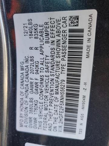 2HGFE2F5XNH556279 - 2022 HONDA CIVIC SPORT 石墨色 照片 12