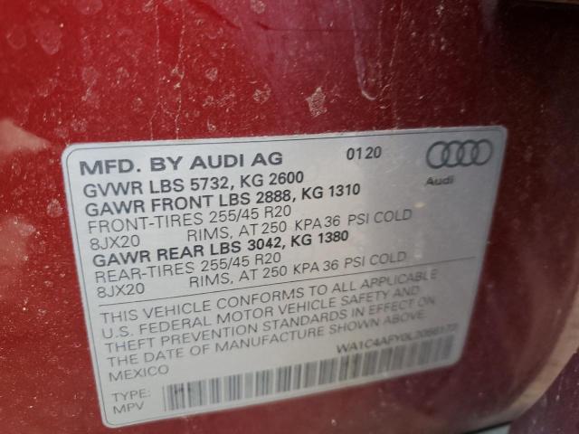 WA1C4AFY0L2056172 - 2020 AUDI SQ5 PRESTIGE MAROON photo 12