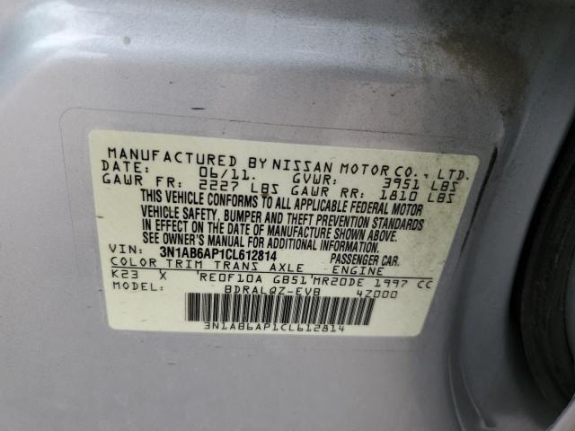 3N1AB6AP1CL612814 - 2012 NISSAN SENTRA 2.0 SILVER photo 12