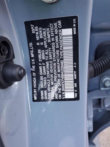 SHHFK7H59HU226482 - 2017 HONDA CIVIC EX ვერცხლისფერი ფოტო 13