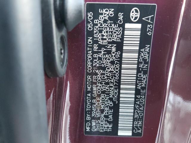 JTKDE177660067196 - 2006 TOYOTA SCION TC 栗色 照片 12