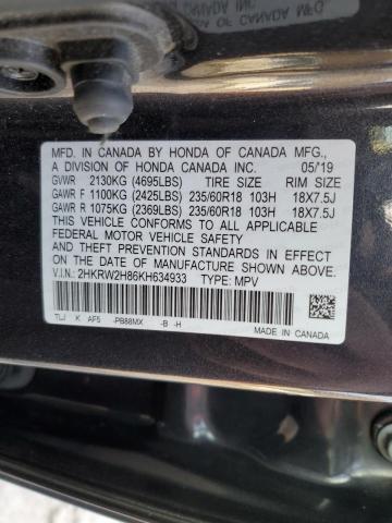 2HKRW2H86KH634933 - 2019 HONDA CR-V EXL GRAY photo 13