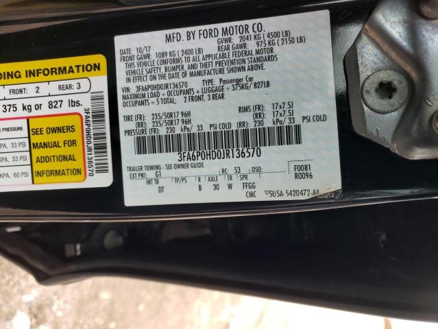 3FA6P0HD0JR136570 - 2018 FORD FUSION SE BLACK photo 12