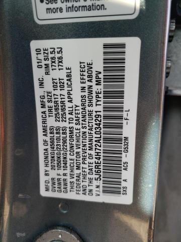 5J6RE4H72AL034291 - 2010 HONDA CR-V EXL TEAL photo 13