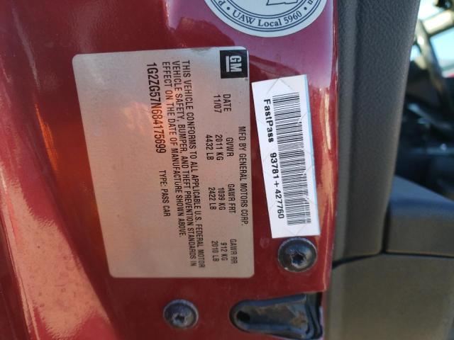 1G2ZG57N684175699 - 2008 PONTIAC G6 BASE BURGUNDY photo 12