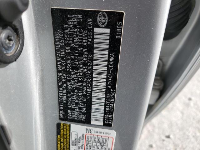 4T4BE46K27R002718 - 2007 TOYOTA CAMRY CE SILVER photo 12