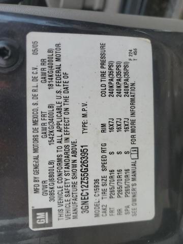 3GNEC12Z55G263951 - 2005 CHEVROLET AVALANCHE C1500 CHARCOAL photo 12