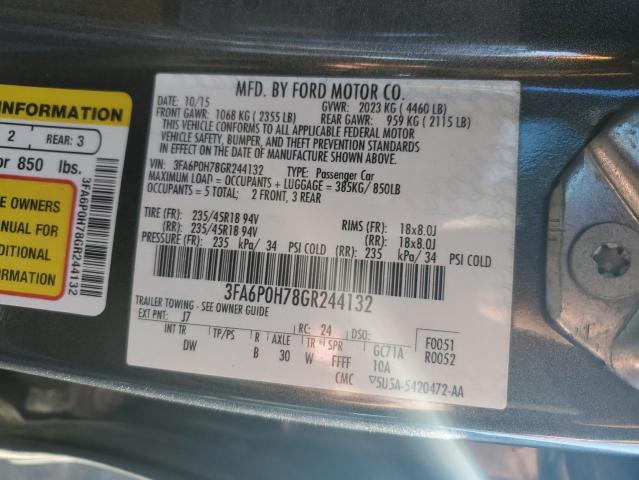 3FA6P0H78GR244132 - 2016 FORD FUSION SE CHARCOAL photo 12