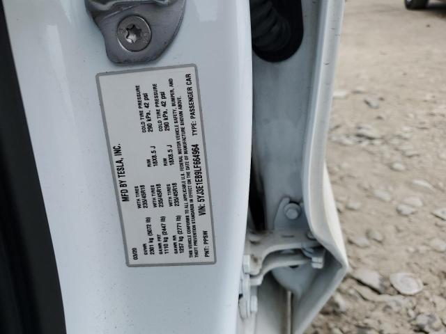 5YJ3E1EB9LF664964 - 2020 TESLA MODEL 3 WHITE photo 12