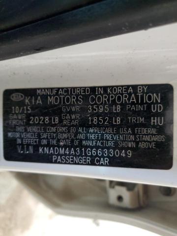 KNADM4A31G6633049 - 2016 KIA RIO LX WHITE photo 12