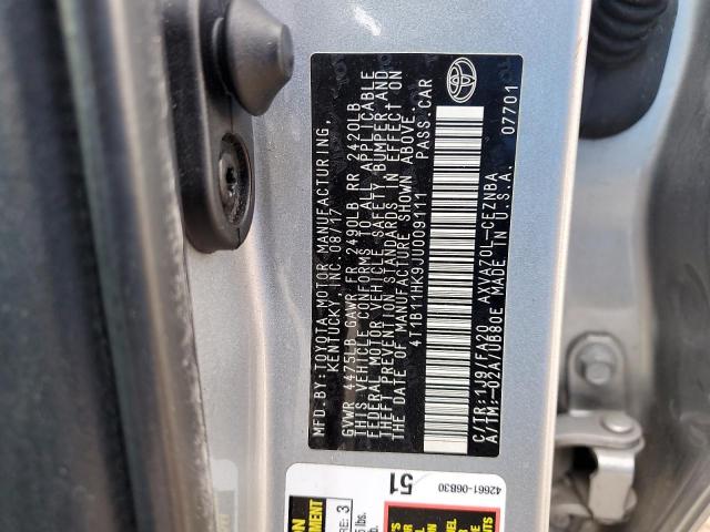 4T1B11HK9JU009111 - 2018 TOYOTA CAMRY L SILVER photo 12