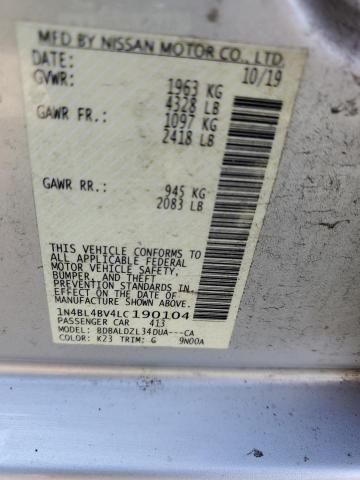 1N4BL4BV4LC190104 - 2020 NISSAN ALTIMA S SILVER photo 13