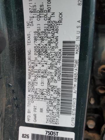 5TFJU4GN1BX012055 - 2011 TOYOTA TACOMA DOUBLE CAB PRERUNNER GREEN photo 12