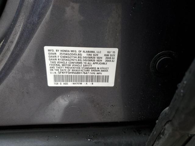 5FNYF5H95GB017647 - 2016 HONDA PILOT TOURING GRAY photo 13