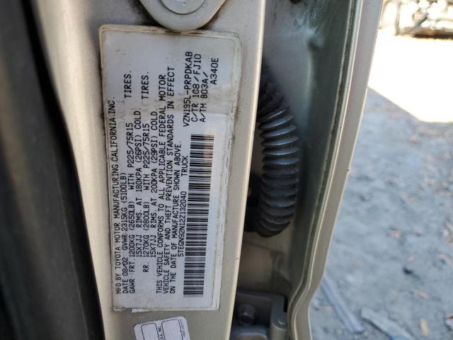 5TEGN92N12Z132040 - 2002 TOYOTA TACOMA DOUBLE CAB PRERUNNER SILVER photo 12