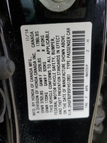 2HGFB2F95FH512851 - 2015 HONDA CIVIC EXL BLACK photo 13