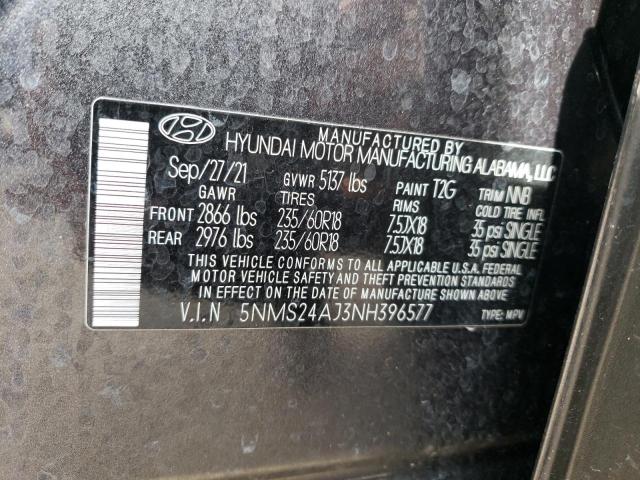 5NMS24AJ3NH396577 - 2022 HYUNDAI SANTA FE SEL BLACK photo 13