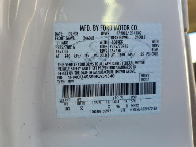 1FMCU49399KA51340 - 2009 FORD ESCAPE HYBRID WHITE photo 13