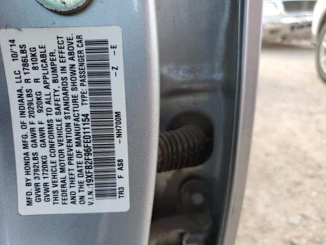 19XFB2F96FE011154 - 2015 HONDA CIVIC EXL ვერცხლისფერი ფოტო 12