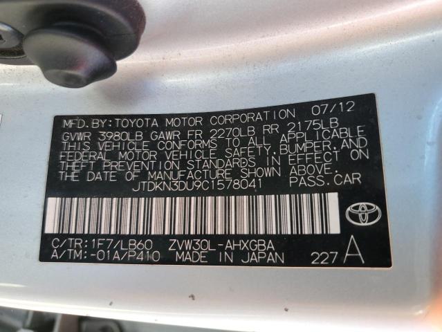 JTDKN3DU9C1578041 - 2012 TOYOTA PRIUS SILVER photo 13