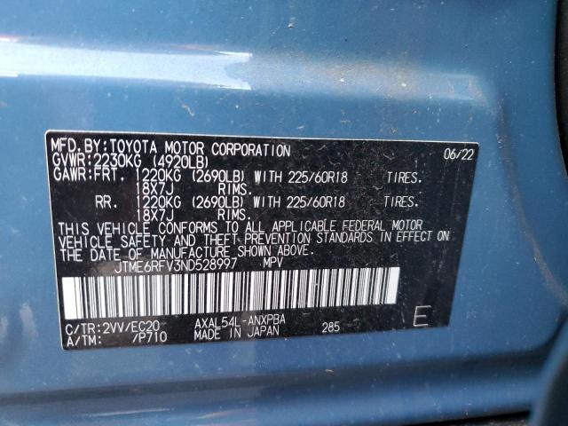 JTME6RFV3ND528997 - 2022 TOYOTA RAV4 XSE BLUE photo 12