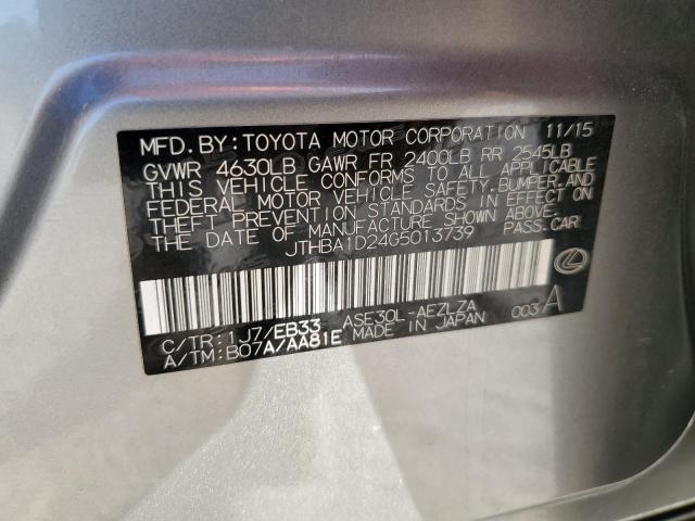 JTHBA1D24G5013739 - 2016 LEXUS IS 200T SILVER photo 12