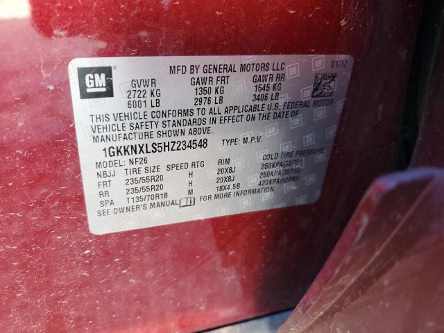 1GKKNXLS5HZ234548 - 2017 GMC ACADIA DENALI RED photo 12