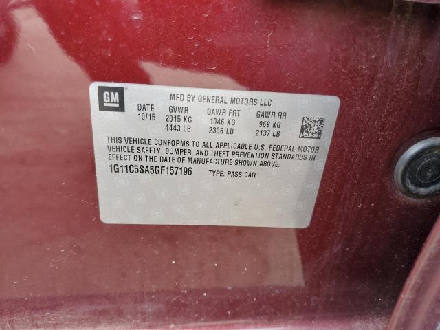 1G11C5SA5GF157196 - 2016 CHEVROLET MALIBU LIM LT Марун фото 12