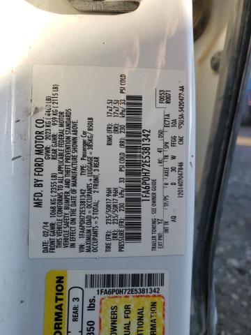 1FA6P0H72E5381342 - 2014 FORD FUSION SE WHITE photo 12