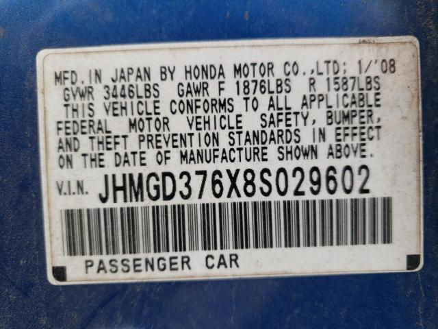 JHMGD376X8S029602 - 2008 HONDA FIT SPORT BLUE photo 12