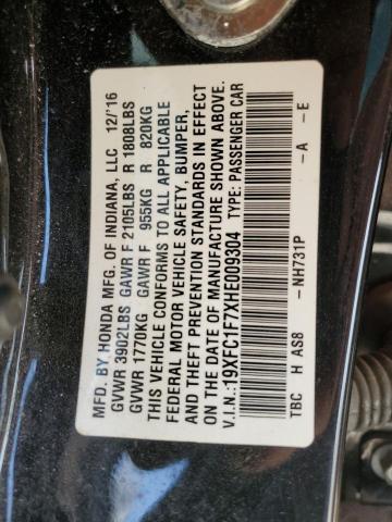 19XFC1F7XHE009304 - 2017 HONDA CIVIC EXL შავი ფოტო 13