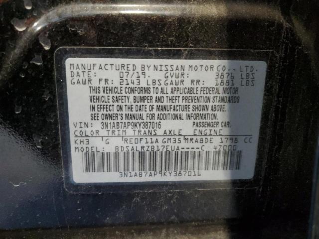 3N1AB7AP9KY387016 - 2019 NISSAN SENTRA S BLACK photo 12