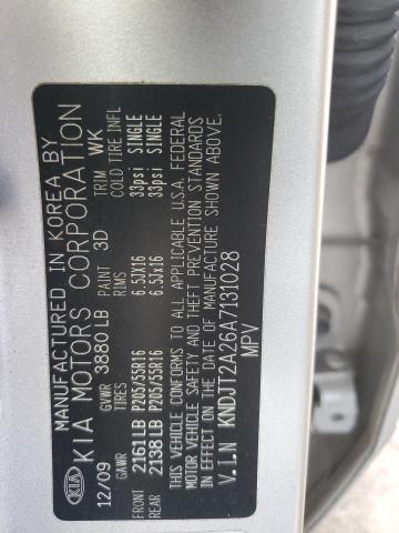 KNDJT2A26A7131028 - 2010 KIA SOUL + SILVER photo 12