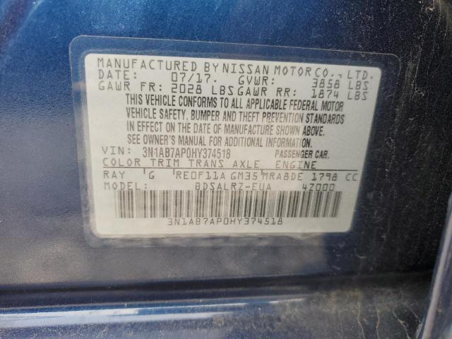 3N1AB7AP0HY374518 - 2017 NISSAN SENTRA S BLUE photo 13