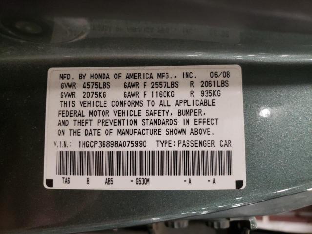 1HGCP36898A075990 - 2008 HONDA ACCORD EXL TEAL photo 12