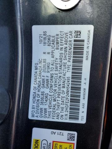 2HGFE2F24NH542495 - 2022 HONDA CIVIC LX GRAY photo 12