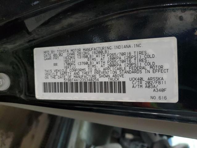 5TBBT44123S340254 - 2003 TOYOTA TUNDRA ACCESS CAB SR5 BLACK photo 12