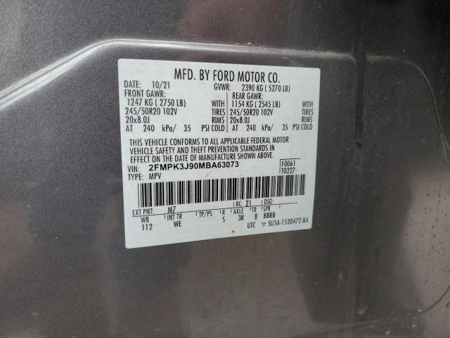 2FMPK3J90MBA63073 - 2021 FORD EDGE SEL GRAY photo 12