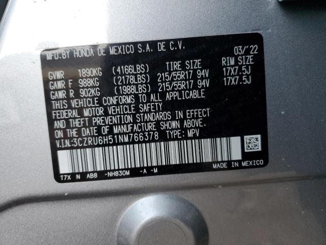 3CZRU6H51NM766378 - 2022 HONDA HR-V EX SILVER photo 13