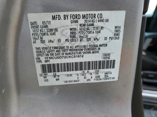 1FMCU0D72CKC51812 - 2012 FORD ESCAPE XLT GRAY photo 13