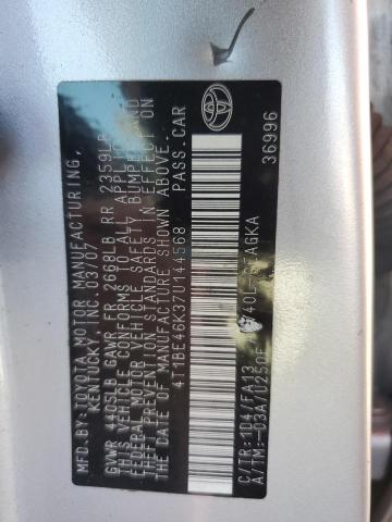 4T1BE46K37U144568 - 2007 TOYOTA CAMRY CE SILVER photo 12