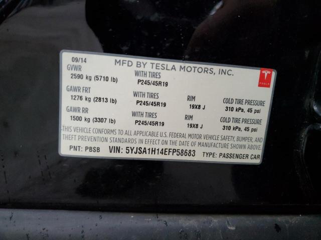 5YJSA1H14EFP58683 - 2014 TESLA MODEL S შავი ფოტო 13